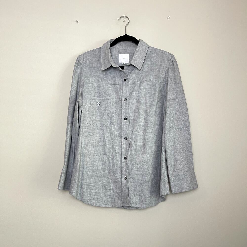 G. Modal Button Gray Collared Office Career Minimalist Women's‎ Top Sz 12
